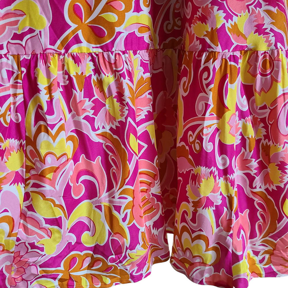 J. CREW 100% Silk Floral Maxi Dress Fuschia Yellow Scoop Neck AP222 Womens 4 NWT - Picture 7 of 14